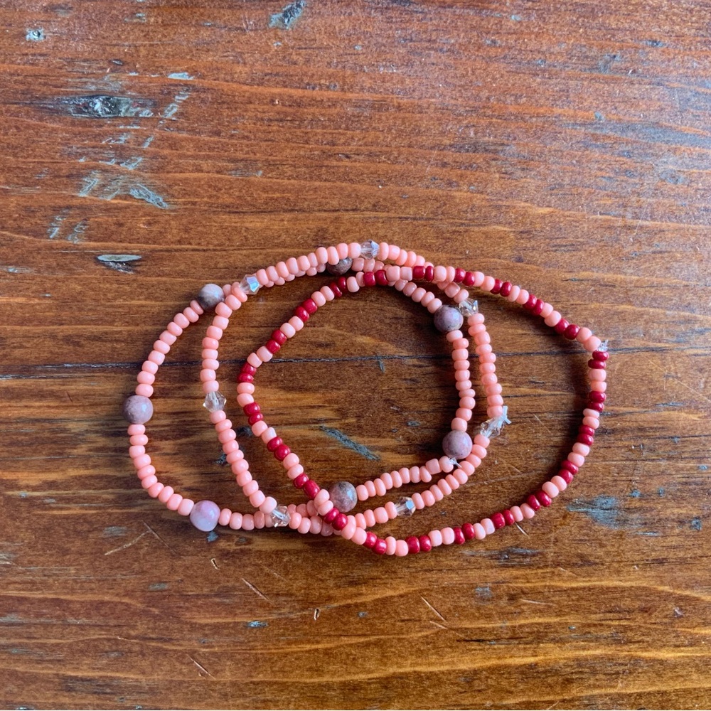 Elegant Pink Beaded Bracelet Set